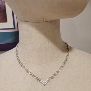 VTG CZ Diamond Necklace. V Shape, Adjustable.  Very Elegant!